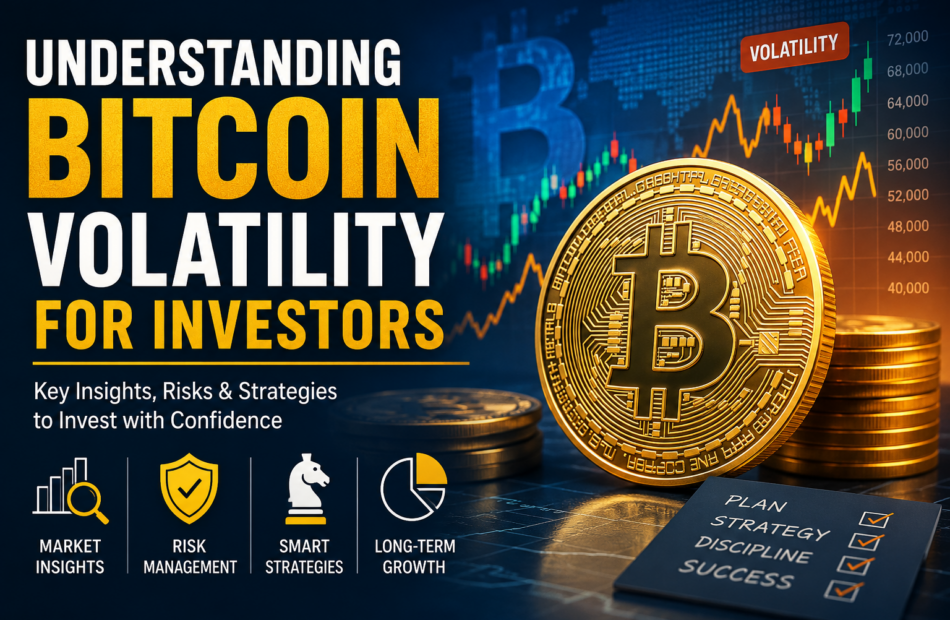 Understanding Bitcoin volatility for investors with Bitcoin coin, market charts, price fluctuations, risk management, and long-term investment strategies.
