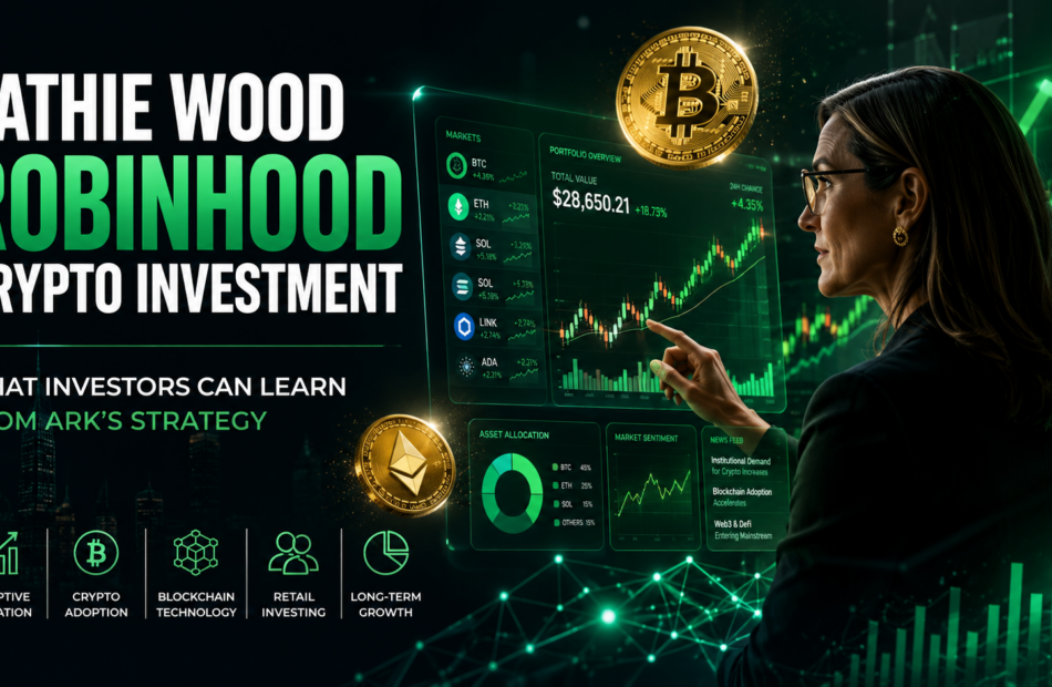 Cathie Wood Robinhood crypto investment strategy with Bitcoin, Ethereum, fintech innovation, and digital asset investing.