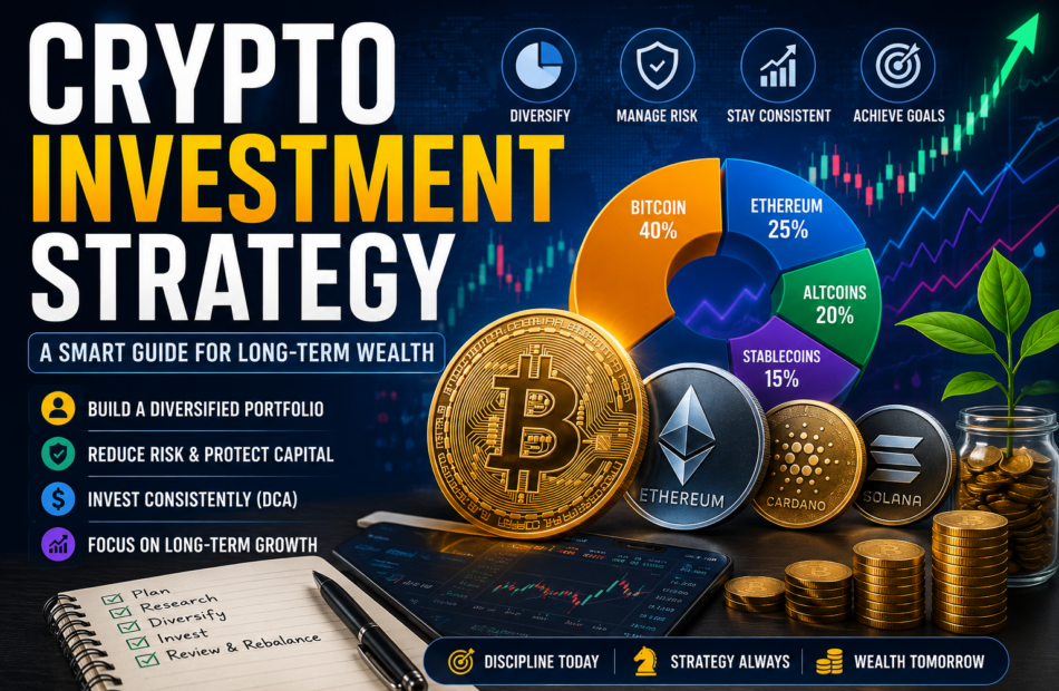 Crypto Investment Strategy Guide Showing Diversified Cryptocurrency Portfolio